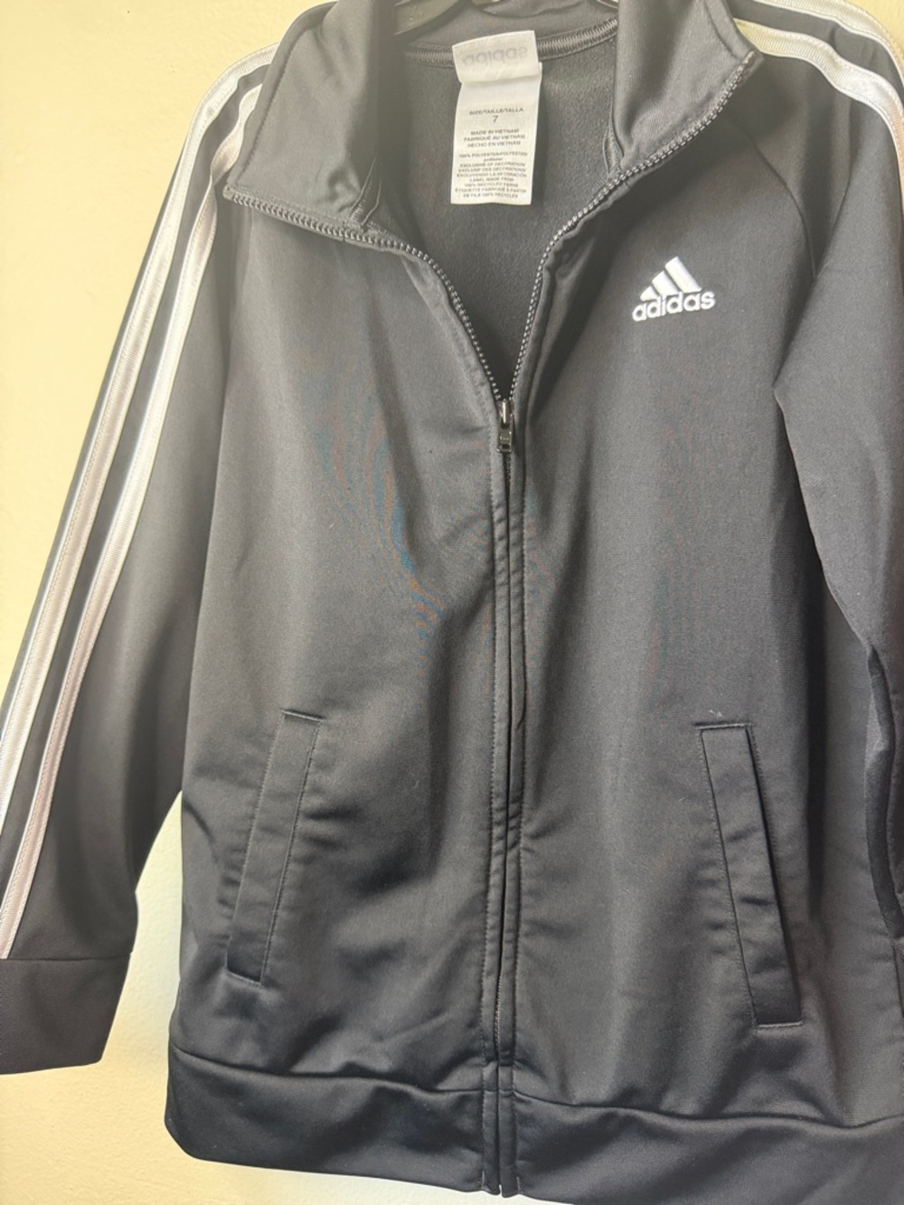 adidas Black Jacket with White Logo and Shoulder Stripes  (SOLD)